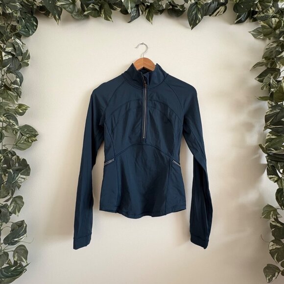 Lululemon Athletic Front Of The Pack 1/2 Zip Pullover Jacket Nocturnal Teal Sz 4 - Picture 1 of 12